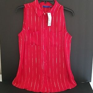 Red and white button blouse